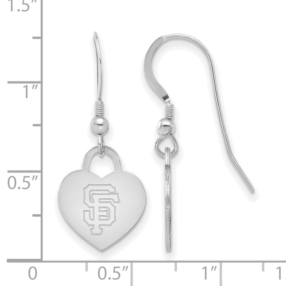 Alternate view of the Sterling Silver MLB San Francisco Giants Heart Dangle Earrings by The Black Bow Jewelry Co.