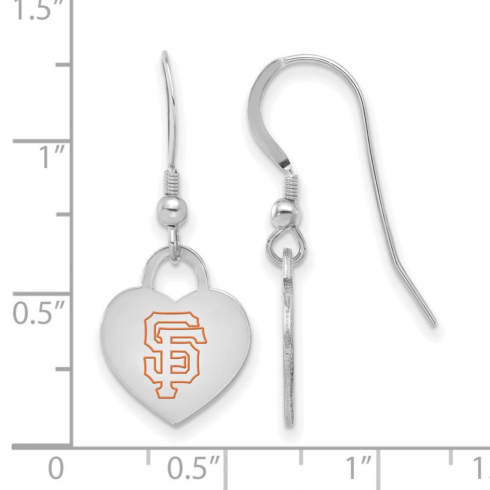 Alternate view of the Sterling Silver MLB San Francisco Giants Enamel Heart Dangle Earrings by The Black Bow Jewelry Co.