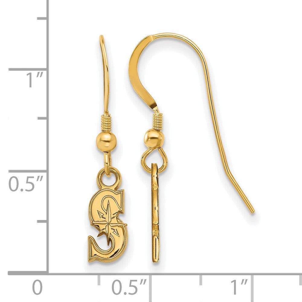 Alternate view of the 14K Gold Plated Silver MLB Seattle Mariners XS Dangle Earrings by The Black Bow Jewelry Co.