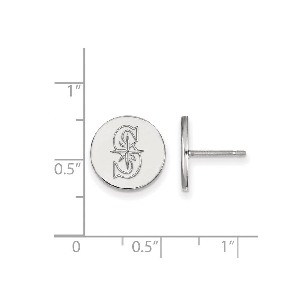 Alternate view of the Sterling Silver MLB Seattle Mariners Small Disc Post Earrings by The Black Bow Jewelry Co.