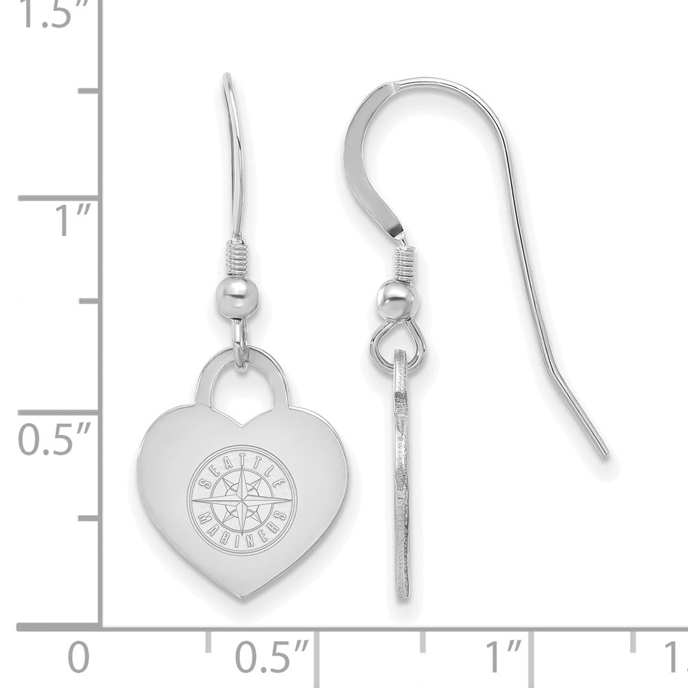 Alternate view of the Sterling Silver MLB Seattle Mariners Heart Dangle Earrings by The Black Bow Jewelry Co.