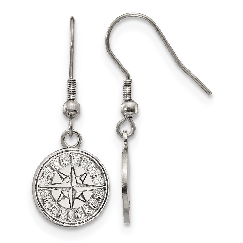 Stainless Steel MLB Seattle Mariners Small Disc Dangle Earrings, Item E18916 by The Black Bow Jewelry Co.