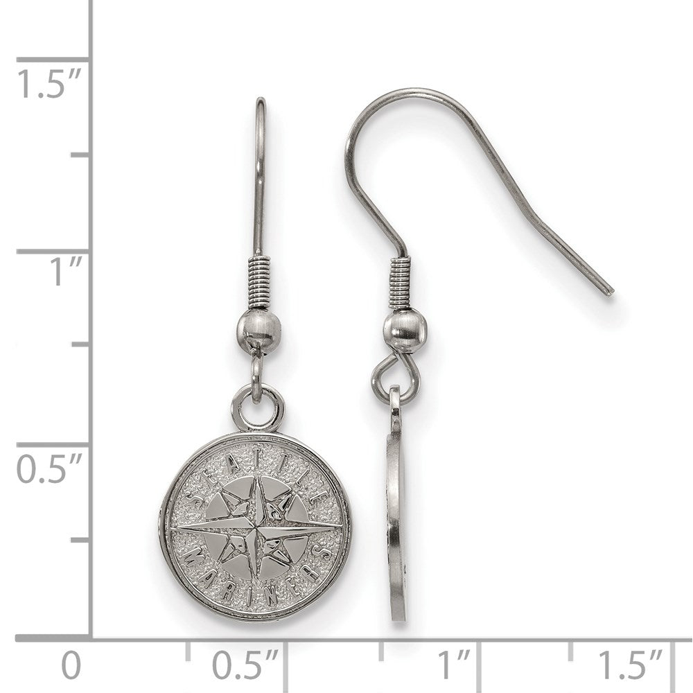 Alternate view of the Stainless Steel MLB Seattle Mariners Small Disc Dangle Earrings by The Black Bow Jewelry Co.
