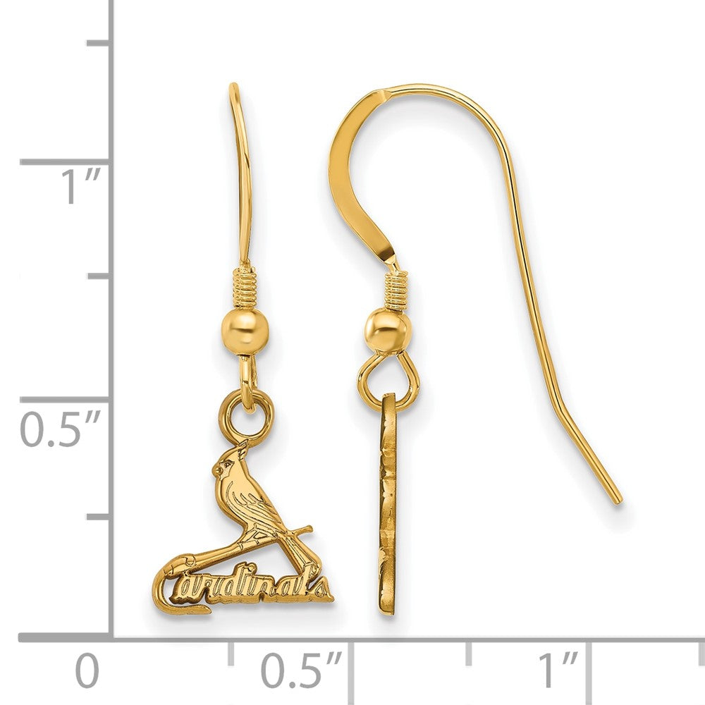 Alternate view of the 14K Gold Plated Silver MLB St. Louis Cardinals XS Bird Dangle Earrings by The Black Bow Jewelry Co.
