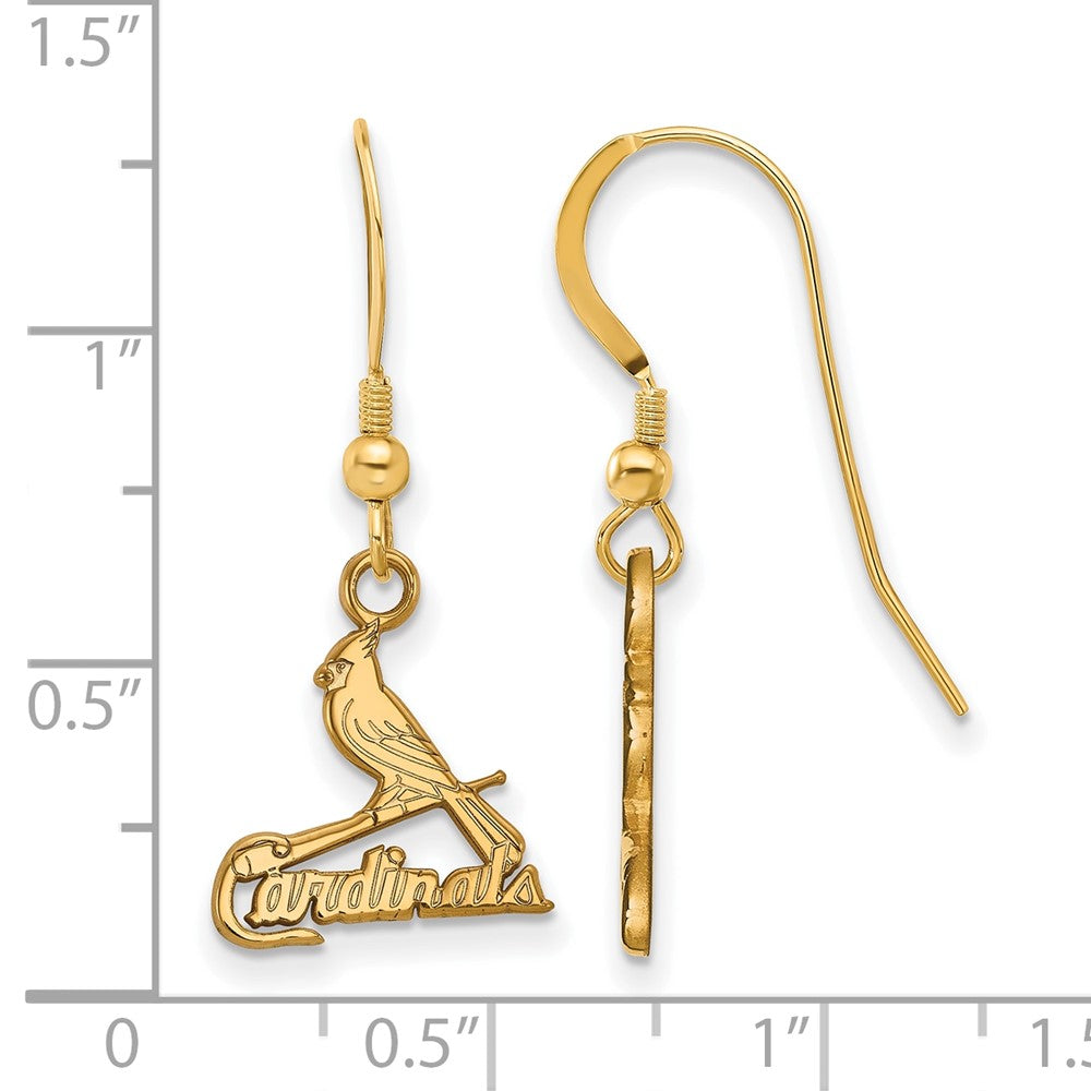 Alternate view of the 14K Gold Plated Silver MLB St. Louis Cardinals SM Bird Dangle Earrings by The Black Bow Jewelry Co.