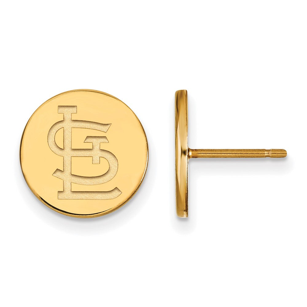 14K Gold Plated Silver MLB St. Louis Cardinals SM Disc Post Earrings, Item E18927 by The Black Bow Jewelry Co.
