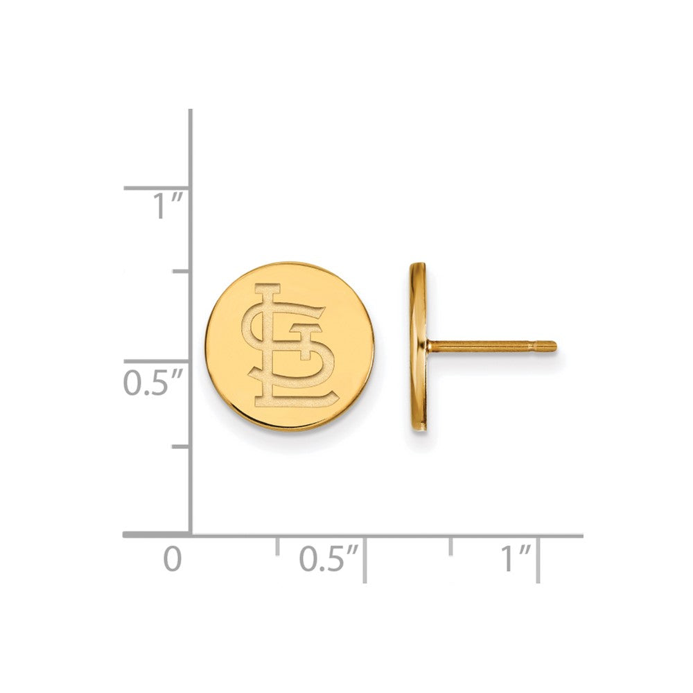 Alternate view of the 14K Gold Plated Silver MLB St. Louis Cardinals SM Disc Post Earrings by The Black Bow Jewelry Co.