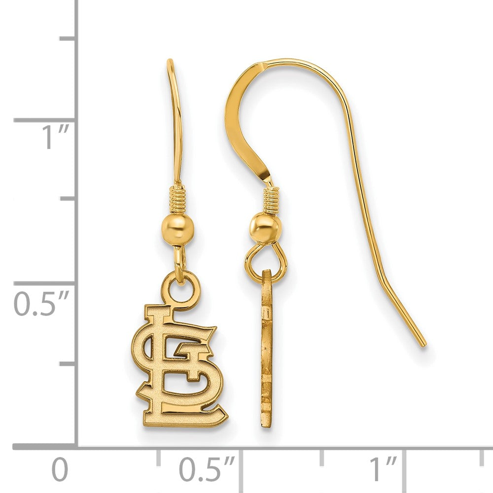 Alternate view of the 14K Gold Plated Silver MLB St. Louis Cardinals XS Dangle Earrings by The Black Bow Jewelry Co.