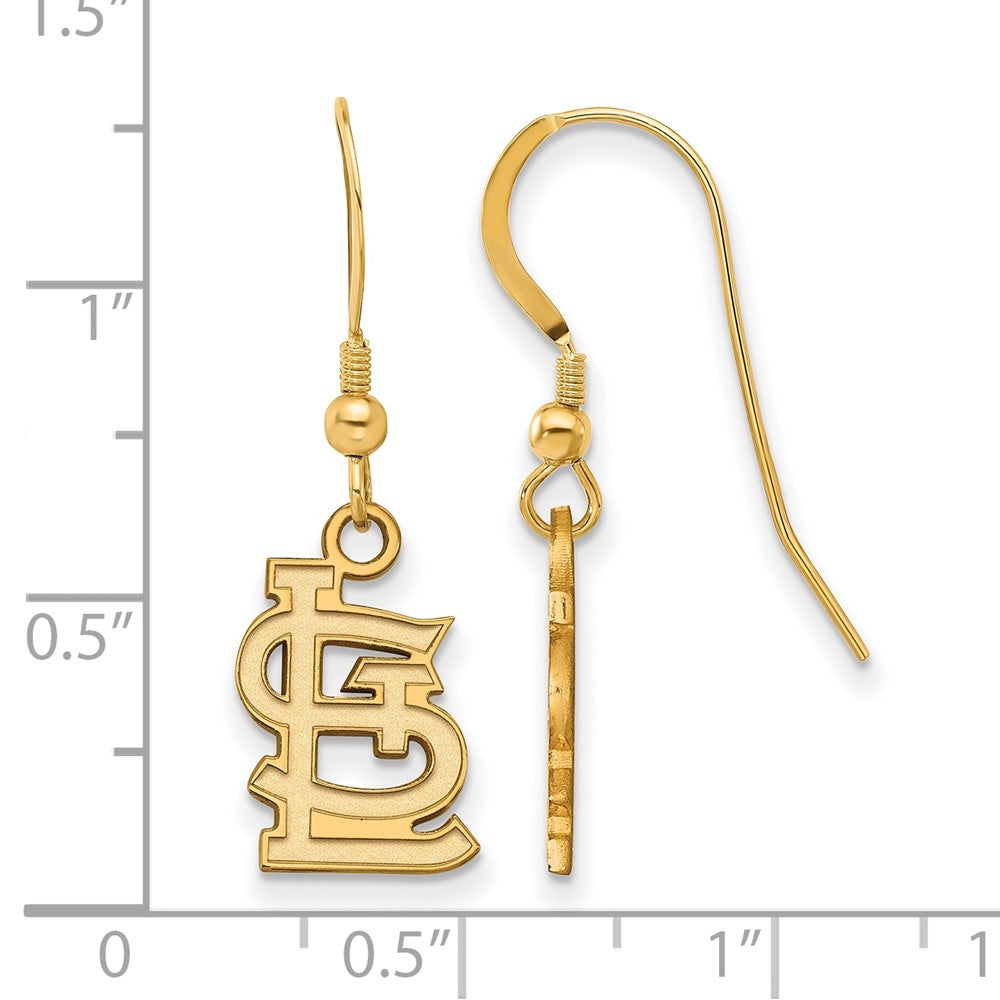 Alternate view of the 14K Gold Plated Silver MLB St. Louis Cardinals SM Dangle Earrings by The Black Bow Jewelry Co.