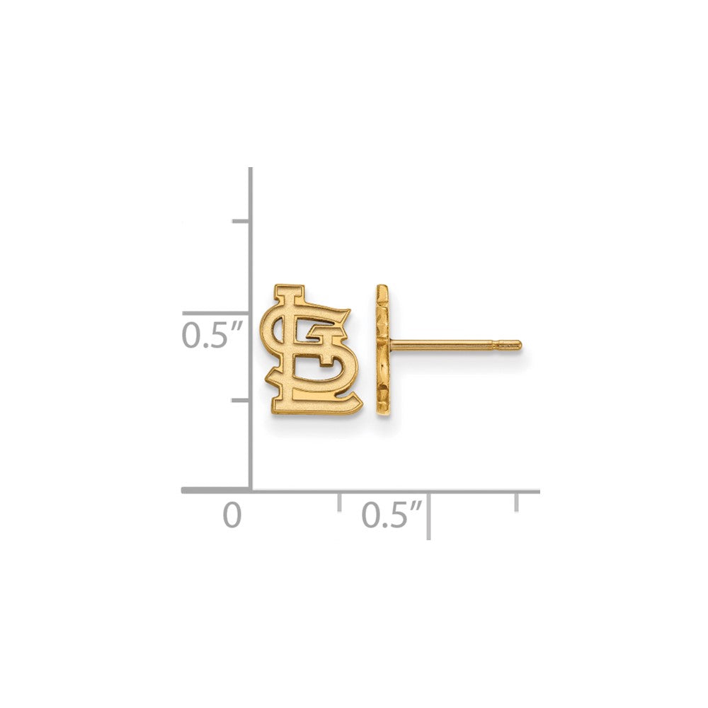Alternate view of the 14K Gold Plated Silver MLB St. Louis Cardinals XS Post Earrings by The Black Bow Jewelry Co.