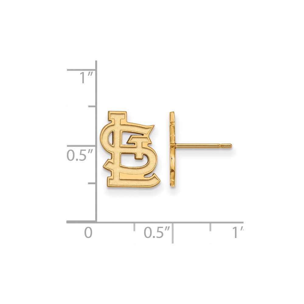Alternate view of the 14K Gold Plated Silver MLB St. Louis Cardinals SM Post Earrings by The Black Bow Jewelry Co.