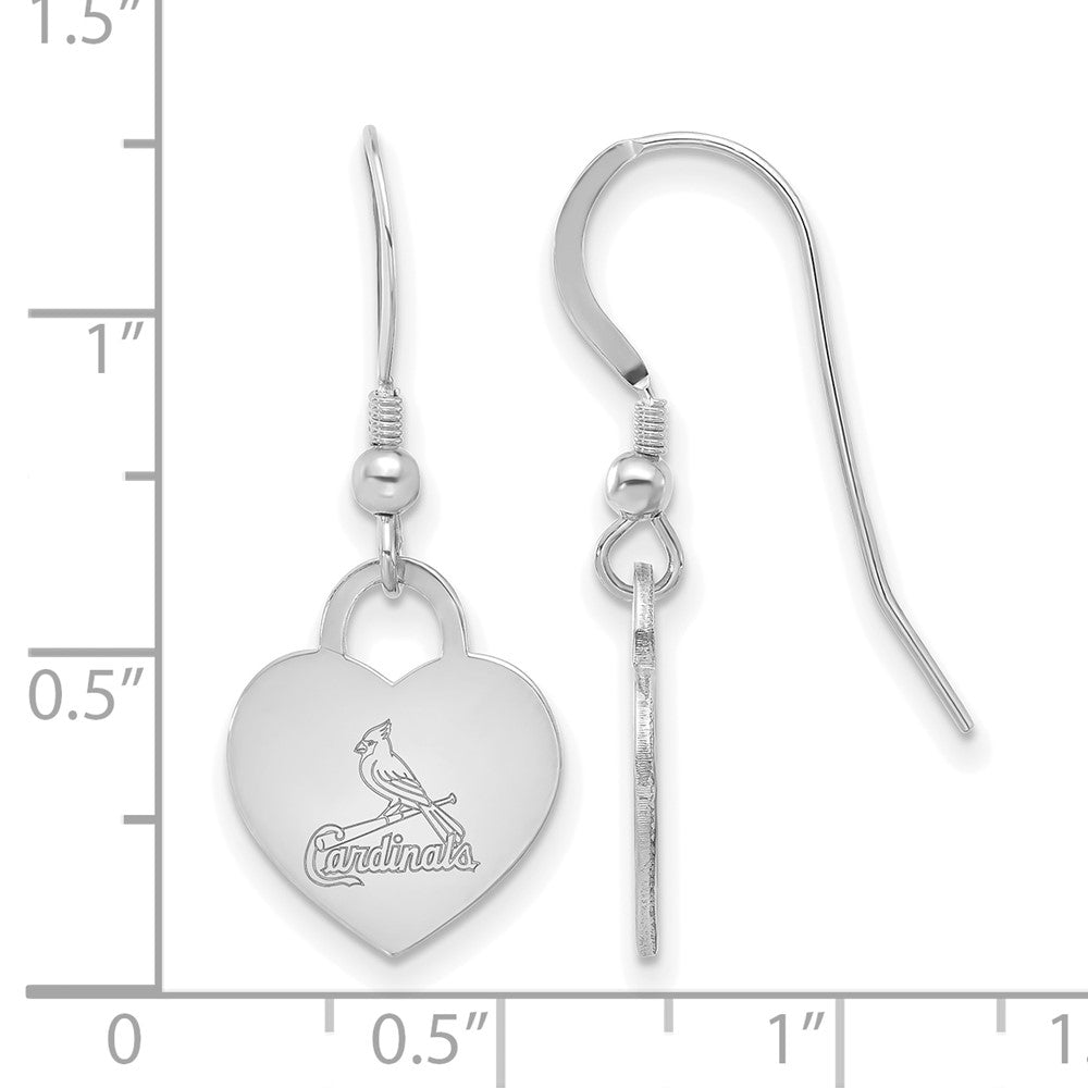 Alternate view of the Sterling Silver MLB St. Louis Cardinals Heart Dangle Earring by The Black Bow Jewelry Co.