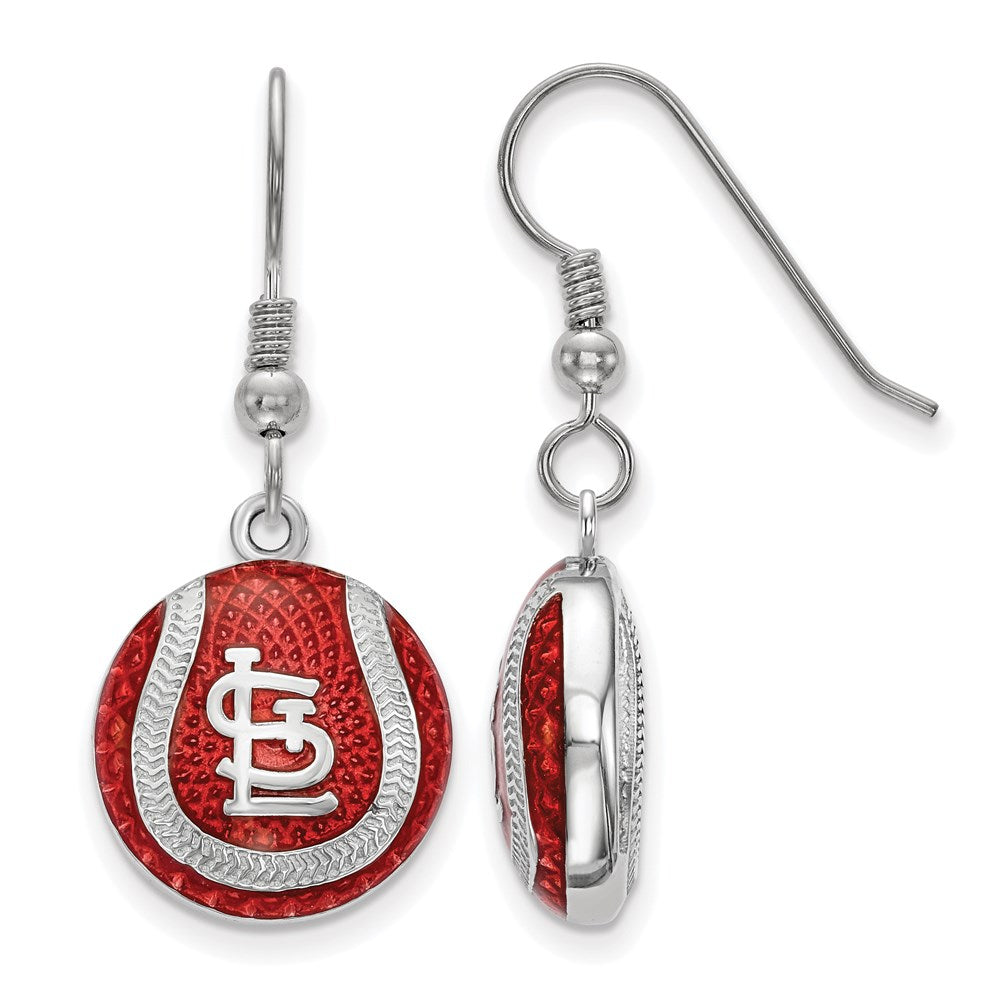 Sterling Silver MLB St. Louis Cardinals Enamel Domed Dangle Earrings, Item E18941 by The Black Bow Jewelry Co.
