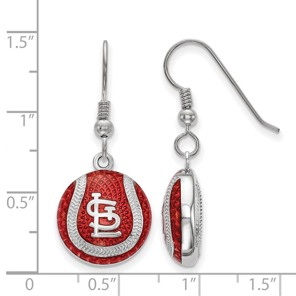 Alternate view of the Sterling Silver MLB St. Louis Cardinals Enamel Domed Dangle Earrings by The Black Bow Jewelry Co.