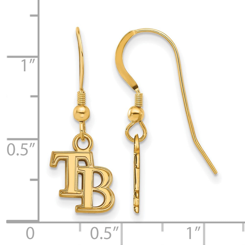 Alternate view of the 14K Gold Plated Silver MLB Tampa Bay Rays XS Dangle Earrings by The Black Bow Jewelry Co.
