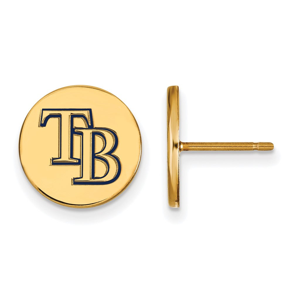 14K Gold Plated Silver MLB Tampa Bay Rays SM Enamel Disc Post Earrings, Item E18946 by The Black Bow Jewelry Co.