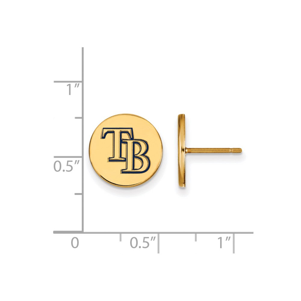 Alternate view of the 14K Gold Plated Silver MLB Tampa Bay Rays SM Enamel Disc Post Earrings by The Black Bow Jewelry Co.