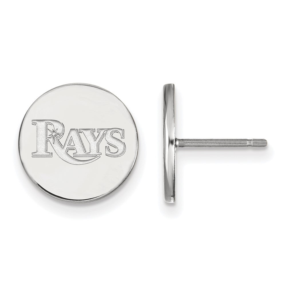 Sterling Silver MLB Tampa Bay Rays SM Script Disc Post Earrings, Item E18948 by The Black Bow Jewelry Co.