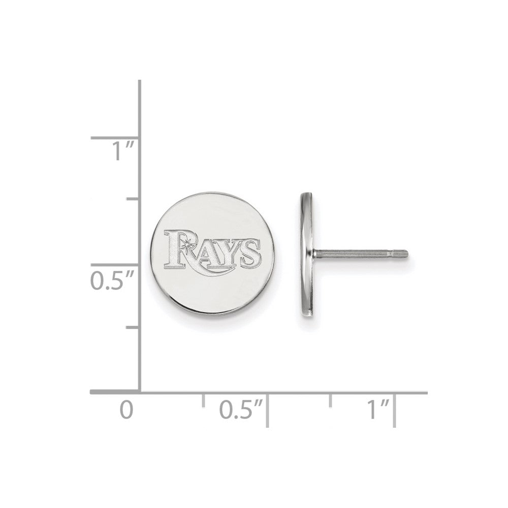 Alternate view of the Sterling Silver MLB Tampa Bay Rays SM Script Disc Post Earrings by The Black Bow Jewelry Co.