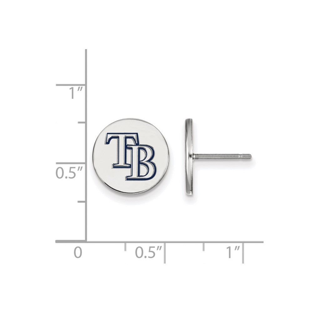 Alternate view of the Sterling Silver MLB Tampa Bay Rays SM Enamel Disc Post Earrings by The Black Bow Jewelry Co.