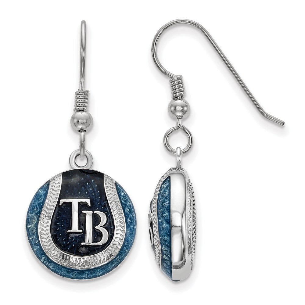 Sterling Silver MLB Tampa Bay Rays MD Enamel Domed Dangle Earrings, Item E18951 by The Black Bow Jewelry Co.