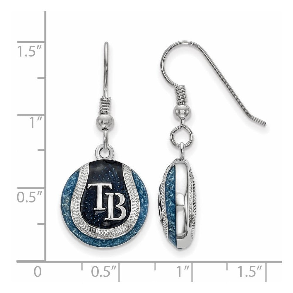Alternate view of the Sterling Silver MLB Tampa Bay Rays MD Enamel Domed Dangle Earrings by The Black Bow Jewelry Co.