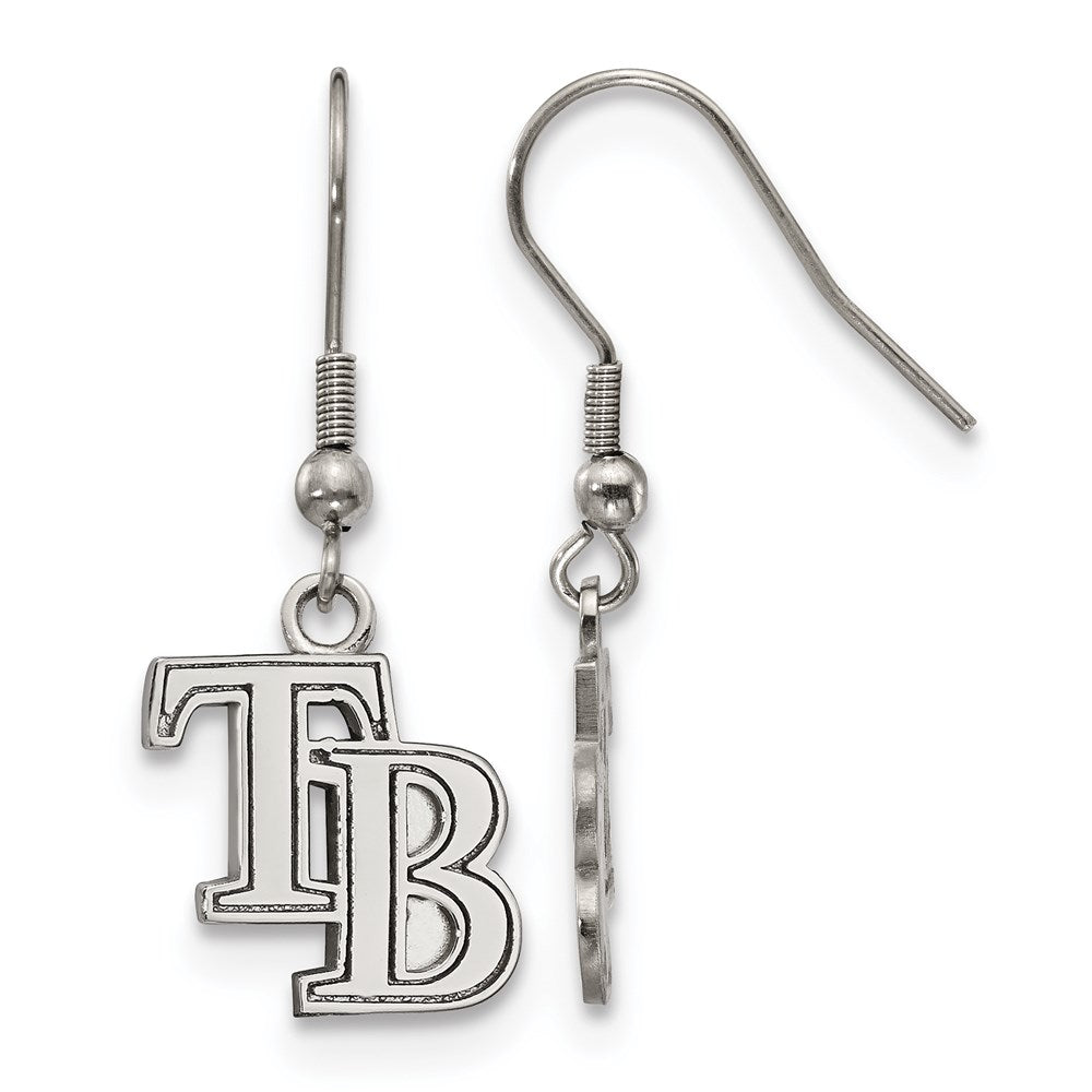 Stainless Steel MLB Tampa Bay Rays SM Dangle Earrings, Item E18952 by The Black Bow Jewelry Co.
