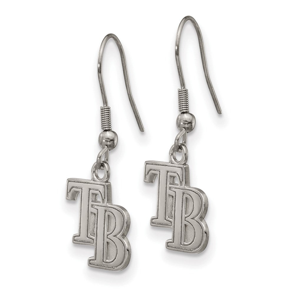 Alternate view of the Stainless Steel MLB Tampa Bay Rays SM Dangle Earrings by The Black Bow Jewelry Co.