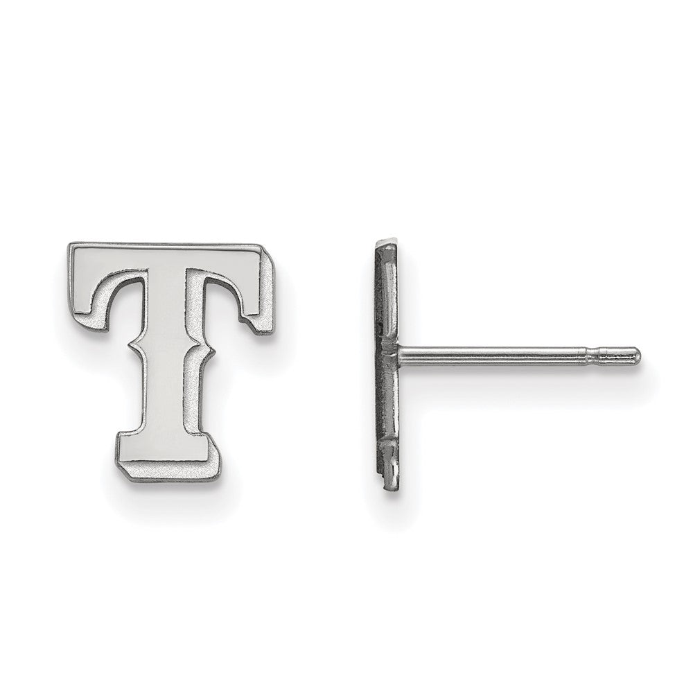 14K White Gold MLB Texas Rangers XS Letter T Post Earrings, Item E18955 by The Black Bow Jewelry Co.