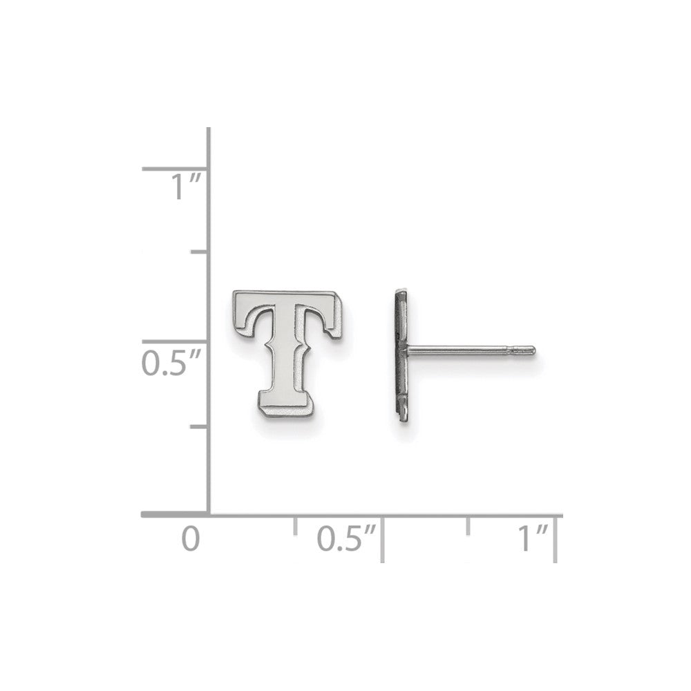 Alternate view of the 14K White Gold MLB Texas Rangers XS Letter T Post Earrings by The Black Bow Jewelry Co.