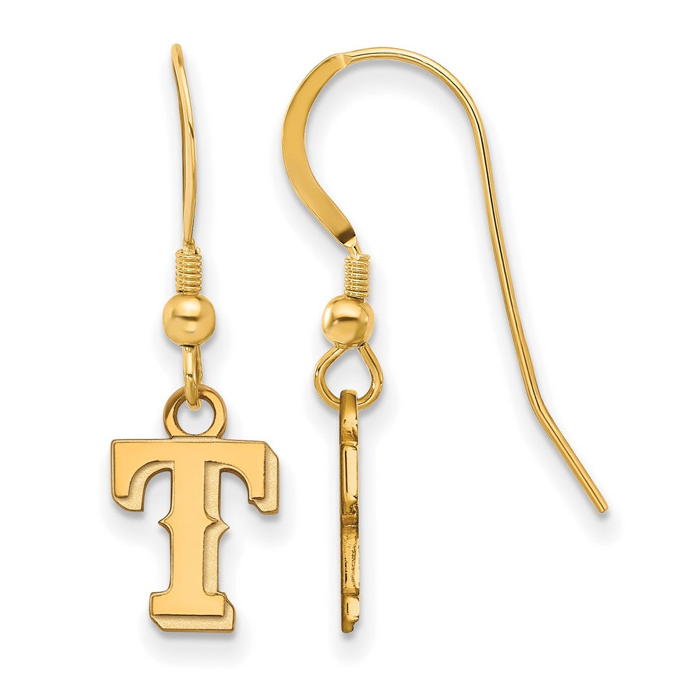 14K Gold Plated Silver MLB Texas Rangers XS Letter T Dangle Earrings, Item E18957 by The Black Bow Jewelry Co.