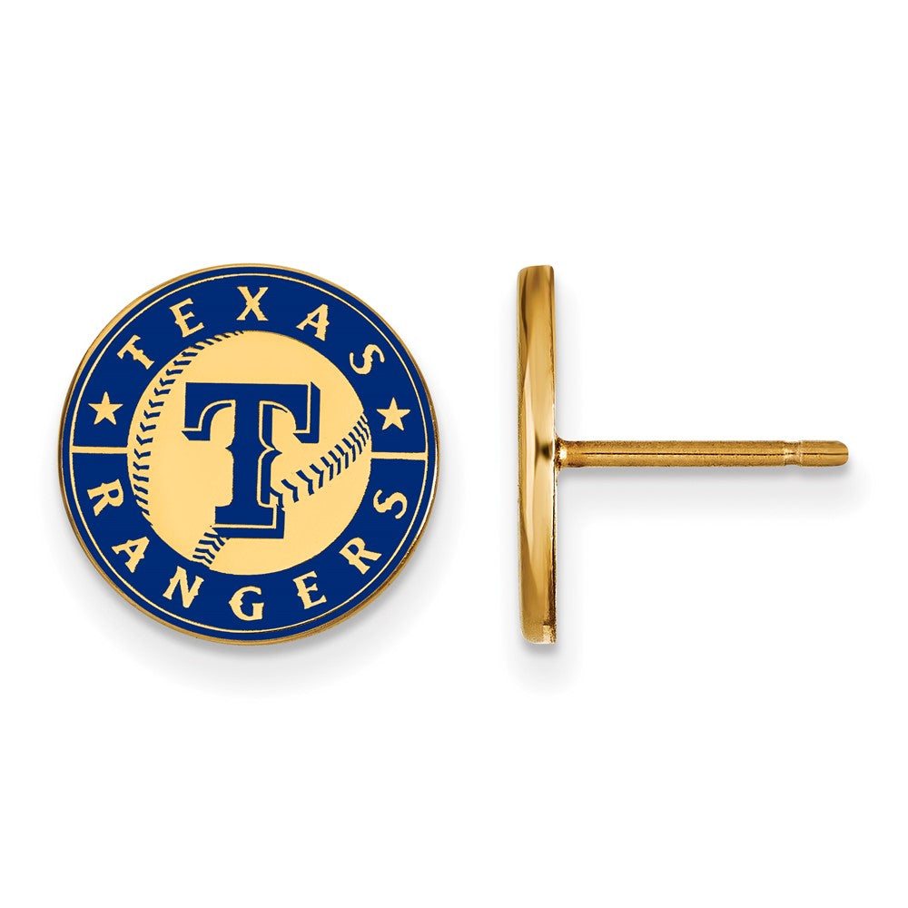 14K Gold Plated Silver MLB Texas Rangers SM Enamel Disc Post Earrings, Item E18960 by The Black Bow Jewelry Co.