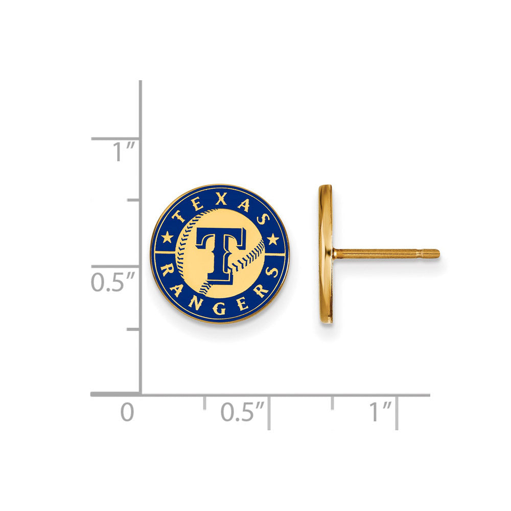 Alternate view of the 14K Gold Plated Silver MLB Texas Rangers SM Enamel Disc Post Earrings by The Black Bow Jewelry Co.