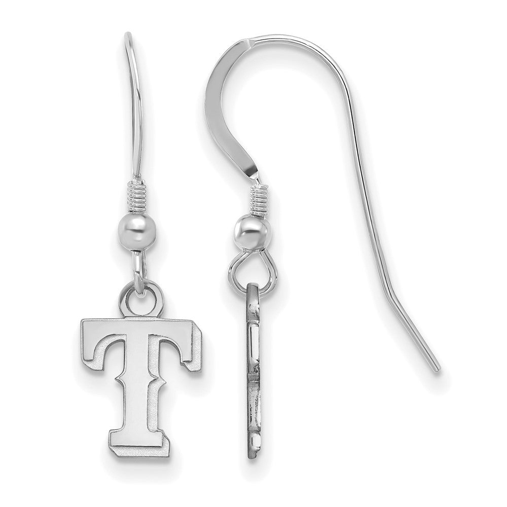 Sterling Silver MLB Texas Rangers XS Letter T Dangle Earrings, Item E18961 by The Black Bow Jewelry Co.