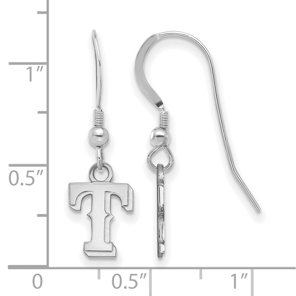 Alternate view of the Sterling Silver MLB Texas Rangers XS Letter T Dangle Earrings by The Black Bow Jewelry Co.