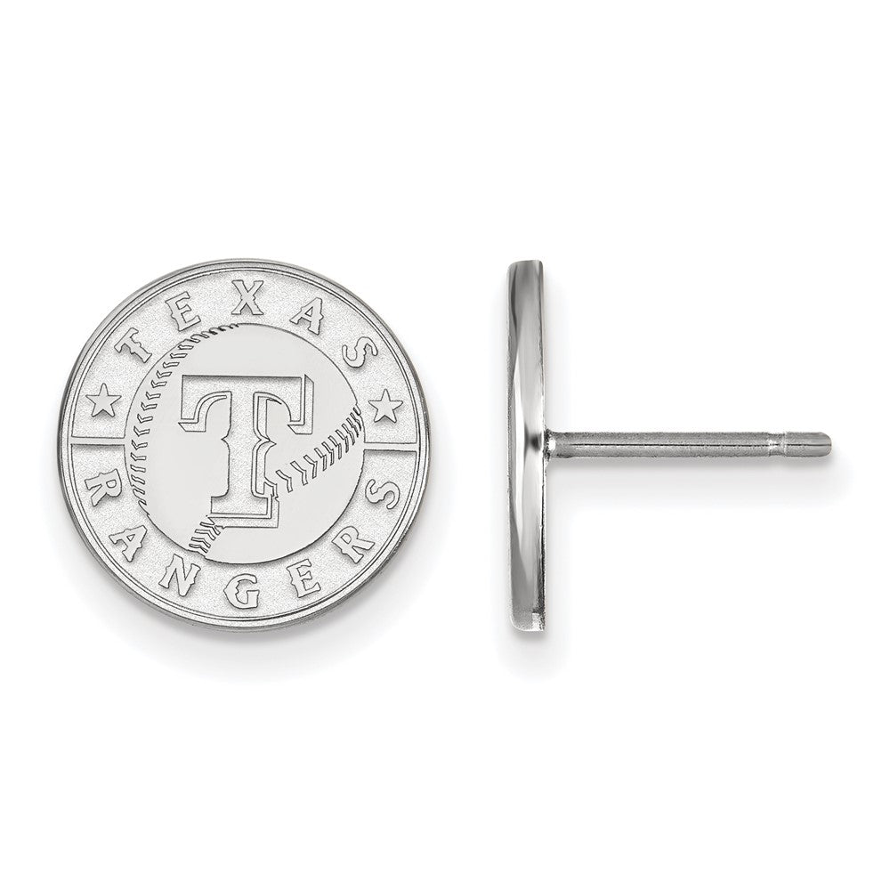 Sterling Silver MLB Texas Rangers SM Script Disc Post Earrings, Item E18963 by The Black Bow Jewelry Co.