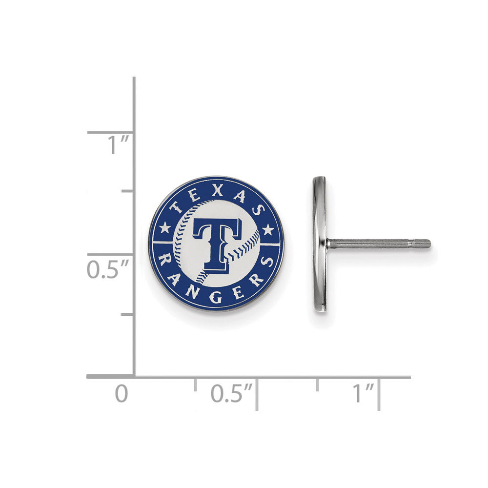 Alternate view of the Sterling Silver MLB Texas Rangers SM Enamel Script Disc Post Earrings by The Black Bow Jewelry Co.