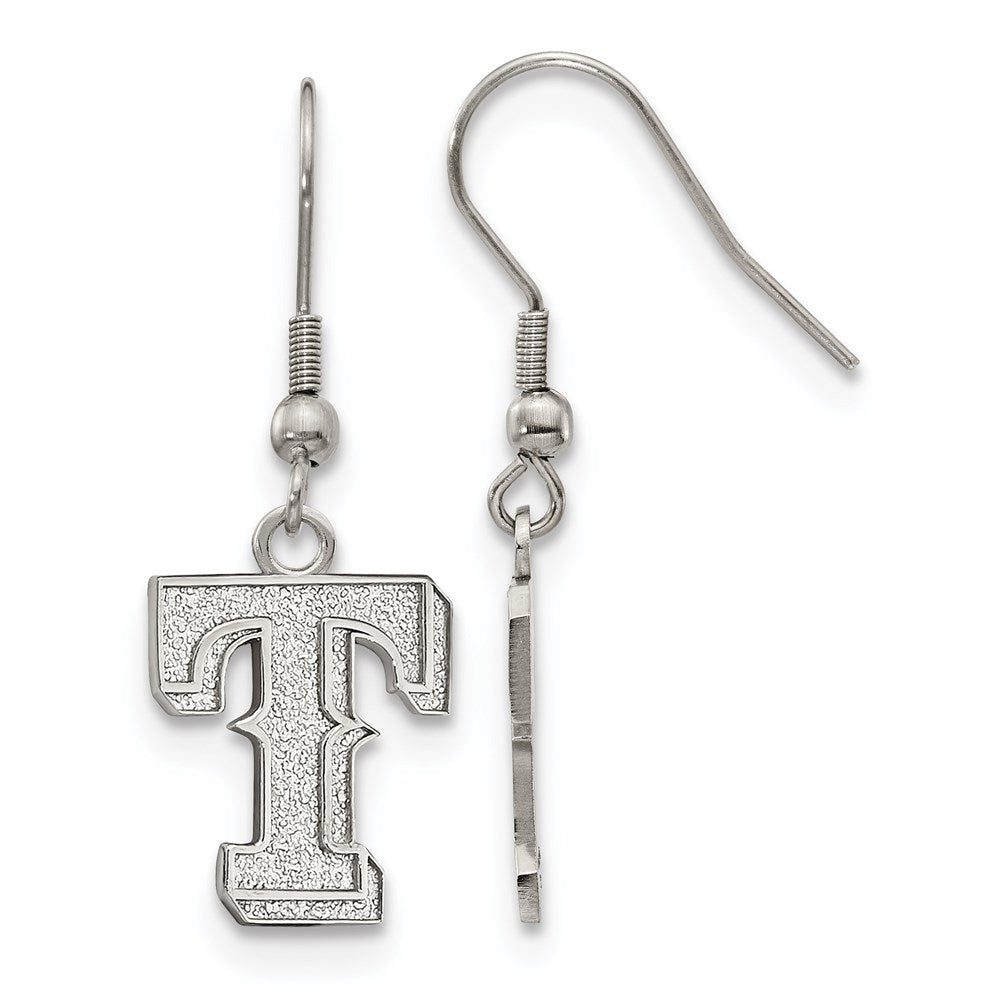 Stainless Steel MLB Texas Rangers Letter T Dangle Earrings, Item E18968 by The Black Bow Jewelry Co.