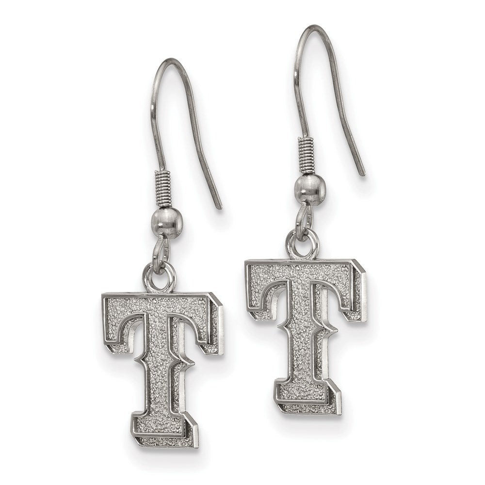 Alternate view of the Stainless Steel MLB Texas Rangers Letter T Dangle Earrings by The Black Bow Jewelry Co.