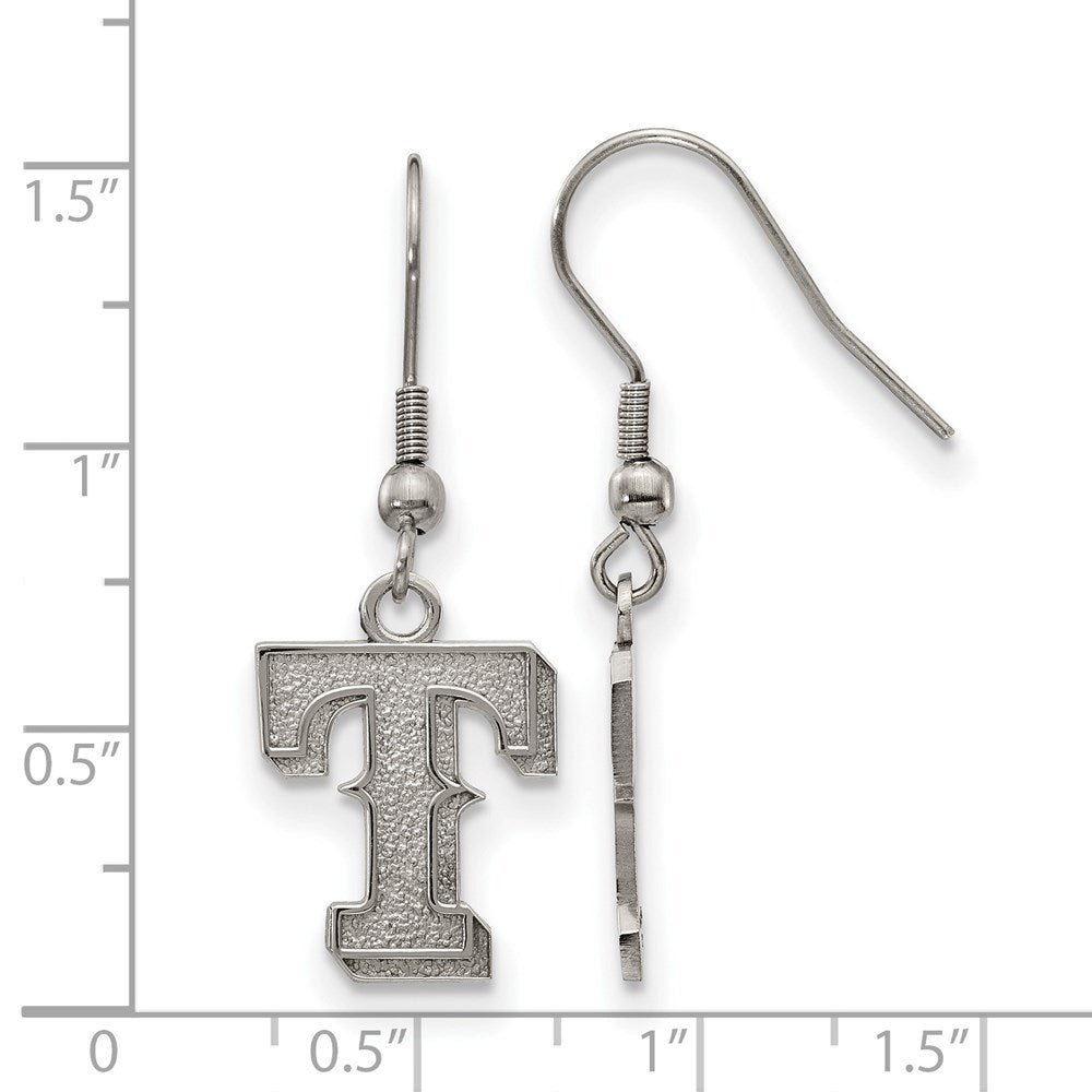 Alternate view of the Stainless Steel MLB Texas Rangers Letter T Dangle Earrings by The Black Bow Jewelry Co.