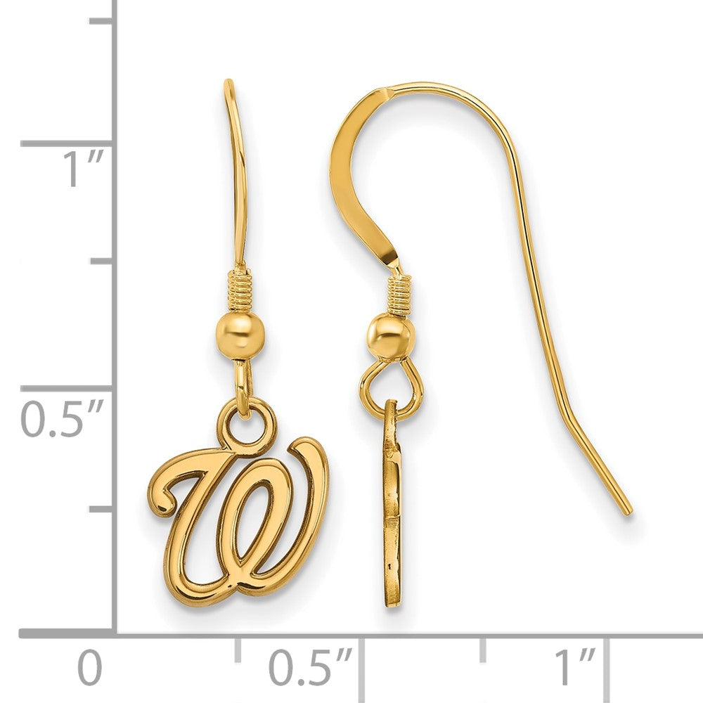 Alternate view of the 14K Gold Plated Silver MLB Washington Nationals XS Dangle Earrings by The Black Bow Jewelry Co.