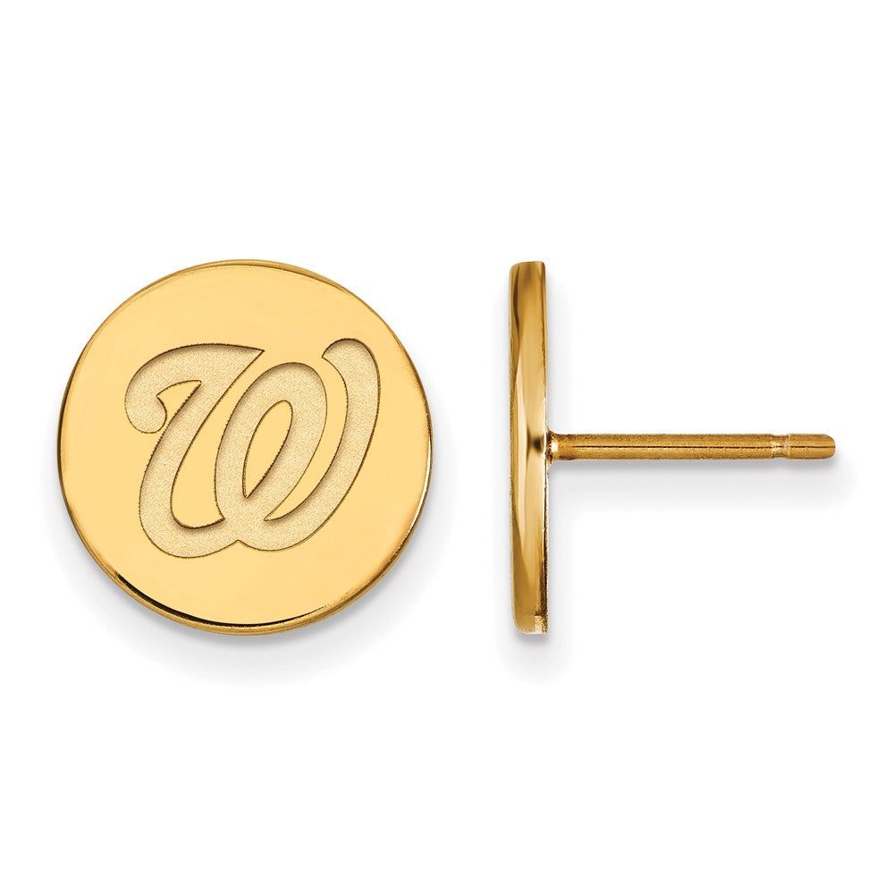 14K Gold Plated Silver MLB Washington Nationals SM Disc Post Earrings, Item E18970 by The Black Bow Jewelry Co.