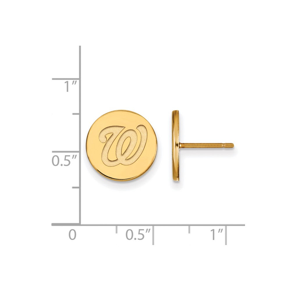 Alternate view of the 14K Gold Plated Silver MLB Washington Nationals SM Disc Post Earrings by The Black Bow Jewelry Co.