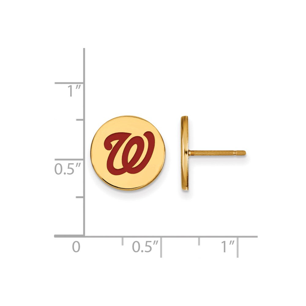 Alternate view of the 14K Gold Plated Silver MLB Washington Nationals Enamel Post Earrings by The Black Bow Jewelry Co.