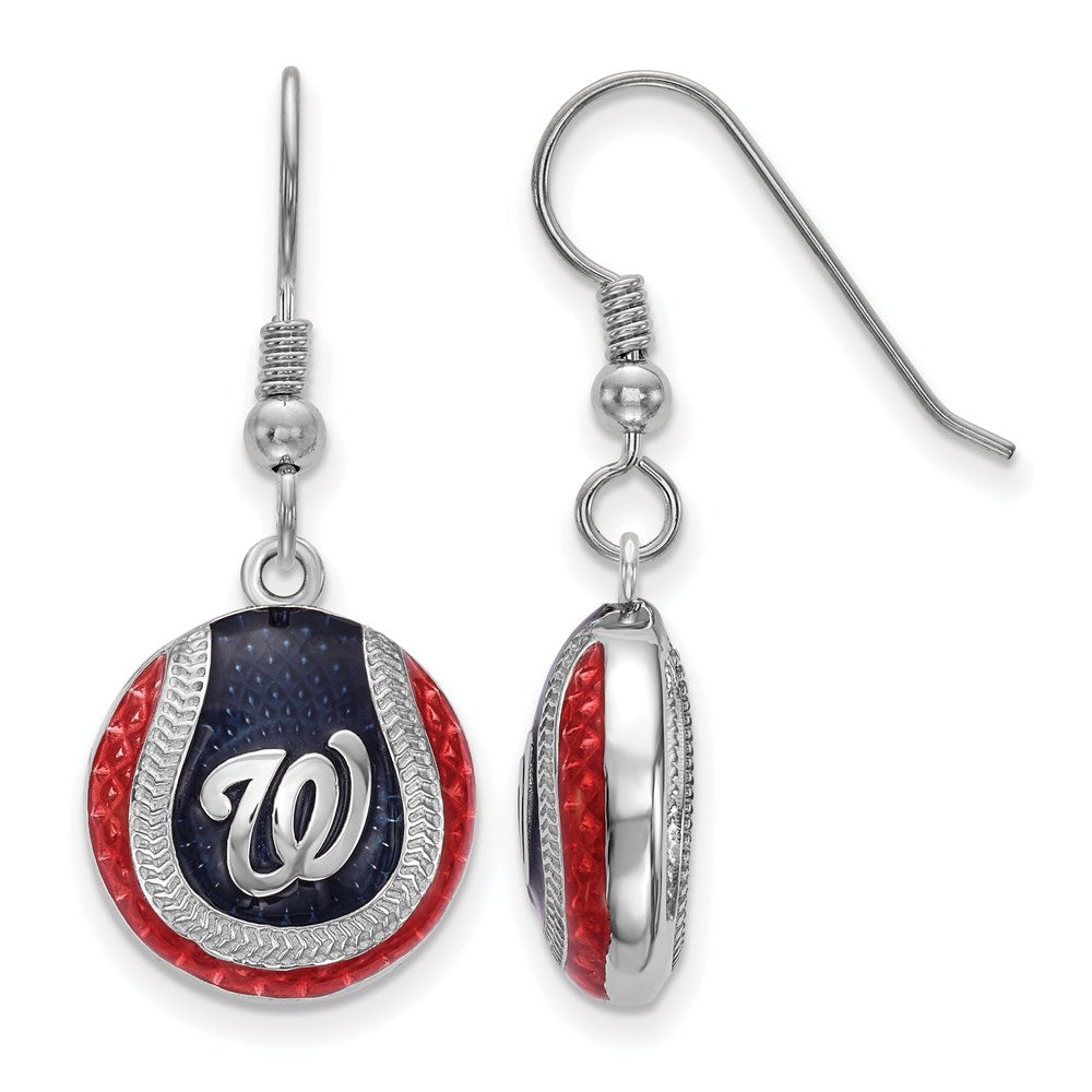 Sterling Silver MLB Washington Nationals MD Enamel Dangle Earrings, Item E18977 by The Black Bow Jewelry Co.