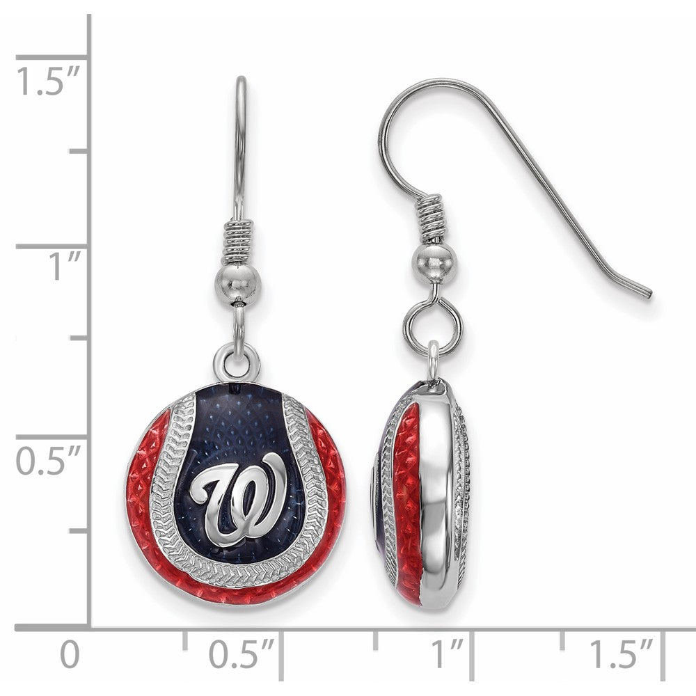 Alternate view of the Sterling Silver MLB Washington Nationals MD Enamel Dangle Earrings by The Black Bow Jewelry Co.