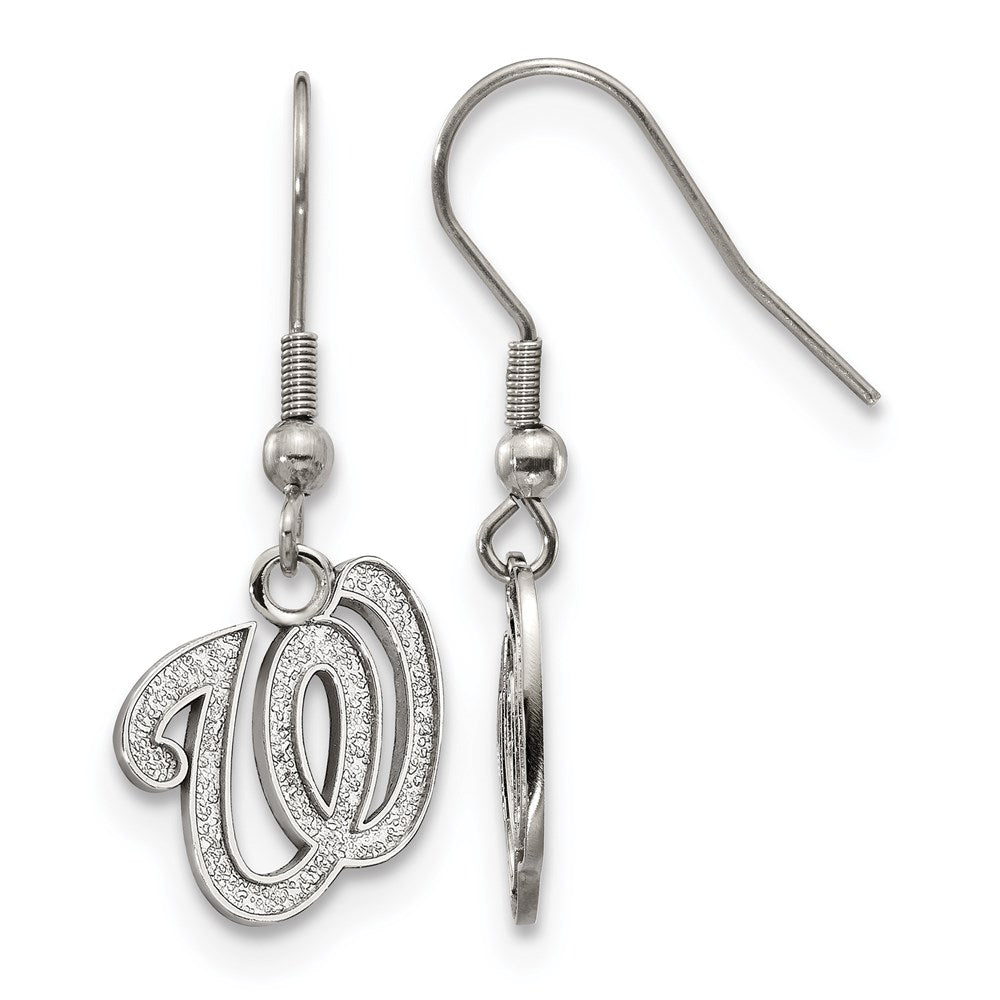 Stainless Steel MLB Washington Nationals Letter W Dangle Earrings, Item E18978 by The Black Bow Jewelry Co.