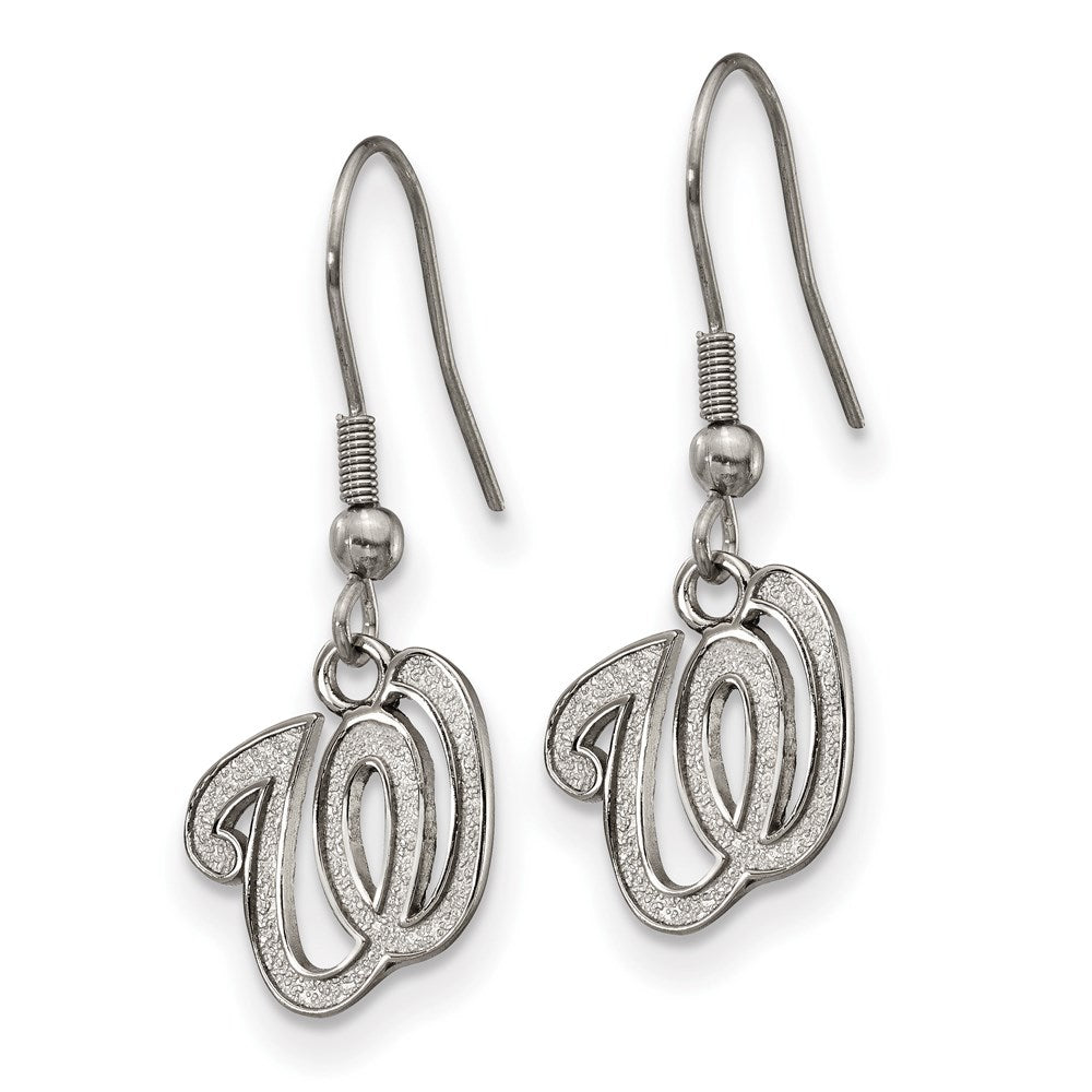 Alternate view of the Stainless Steel MLB Washington Nationals Letter W Dangle Earrings by The Black Bow Jewelry Co.