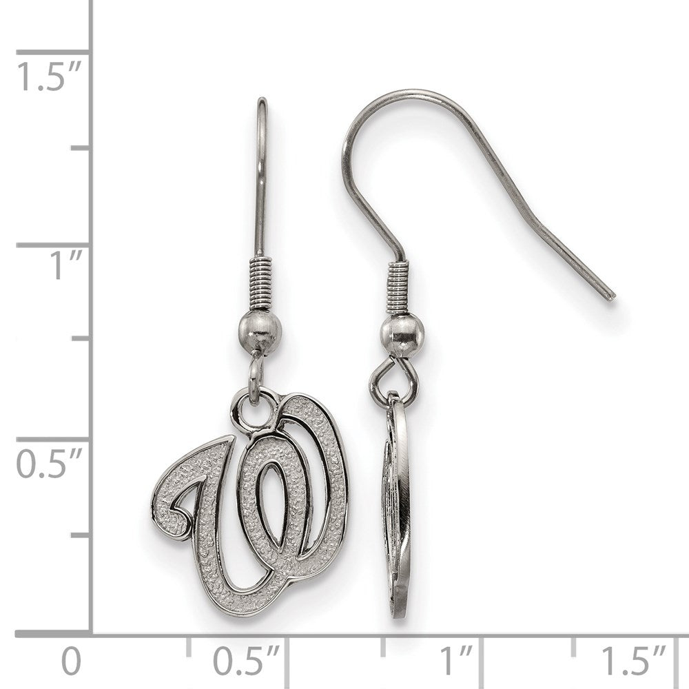 Alternate view of the Stainless Steel MLB Washington Nationals Letter W Dangle Earrings by The Black Bow Jewelry Co.
