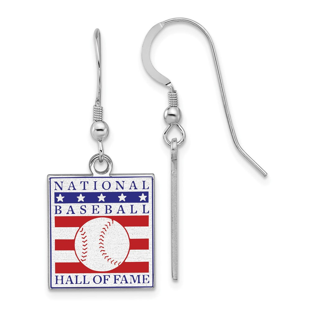 Sterling Silver Hall of Fame Epoxy National Baseball Dangle Earrings, Item E18979 by The Black Bow Jewelry Co.